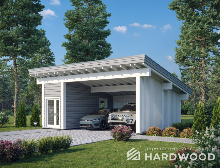 Навес для двух машин с хозблоком №121 - фото 972