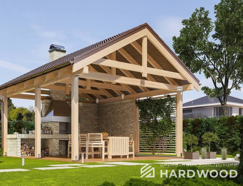 Навес для дачи из дерева для барбекю №86 - фото 1071